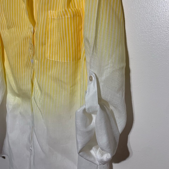 Fyve yellow and white striped ombré blouse with roll-tab sleeves XL - Picture 2 of 5